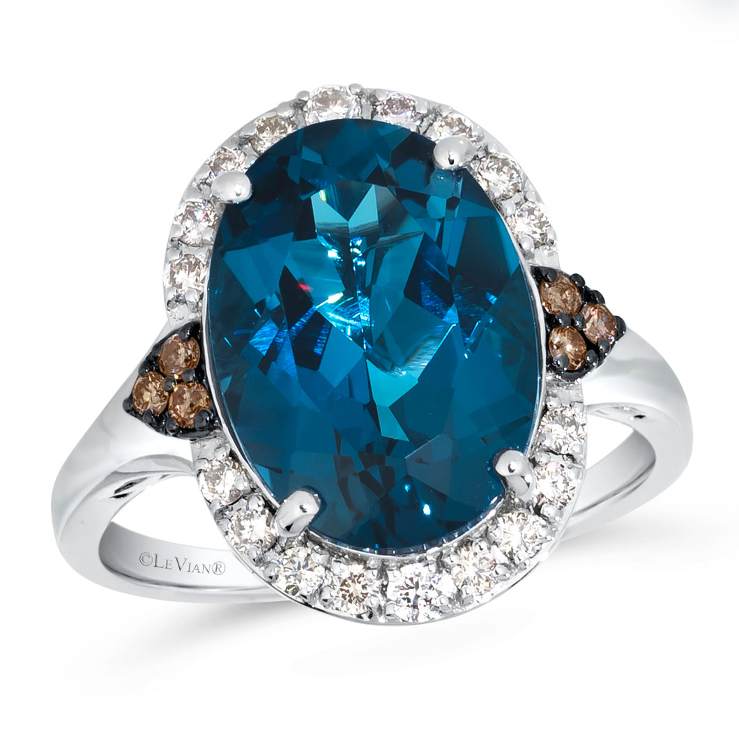 14K Vanilla Gold® Ring | Deep Sea Blue Topaz™ 6 1/2 cts. | Nude Diamonds™ 1/4 cts., Chocolate Diamonds® 1/15 cts.
