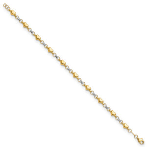 14K Two-tone Polished D/C Heart 7.5in Bracelet