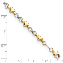 Load image into Gallery viewer, 14K Two-tone Polished D/C Heart 7.5in Bracelet
