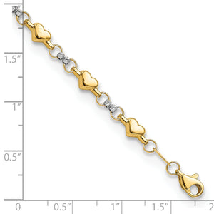 14K Two-tone Polished D/C Heart 7.5in Bracelet