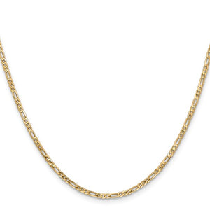 2.25mm Flat Figaro Chain Necklace Solid 14K Yellow Gold 22"