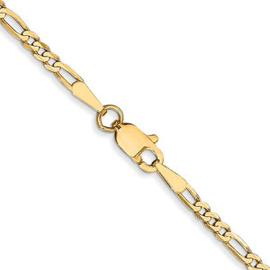2.25mm Flat Figaro Chain Necklace Solid 14K Yellow Gold 22"