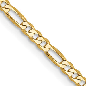 2.25mm Flat Figaro Chain Necklace Solid 14K Yellow Gold 22"