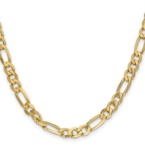 6.25mm Flat Figaro Chain Necklace Solid 14K Yellow Gold 24"