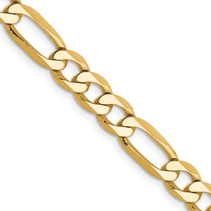 6.25mm Flat Figaro Chain Necklace Solid 14K Yellow Gold 24"