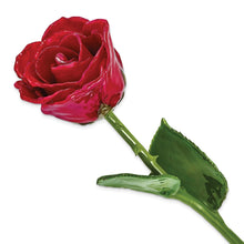 Load image into Gallery viewer, Lacquer Dipped Natural Red Rose w/Green Leaves and Stem
