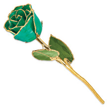 Load image into Gallery viewer, Lacquer Dipped Gold Trim Turquoise Green Rose
