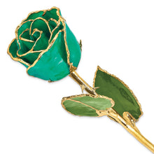 Load image into Gallery viewer, Lacquer Dipped Gold Trim Turquoise Green Rose
