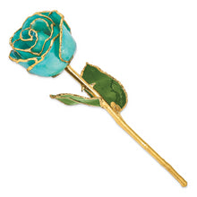 Load image into Gallery viewer, Lacquer Dipped Gold Trim Aqua Green Opalescent Rose

