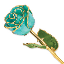 Load image into Gallery viewer, Lacquer Dipped Gold Trim Aqua Green Opalescent Rose
