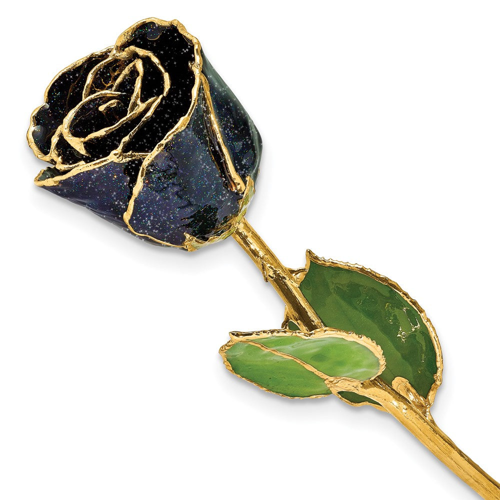 Lacquer Dipped Gold Trim with Glitter On Black Rose