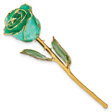 Load image into Gallery viewer, Lacquer Dipped Gold Trim with Monet Green Glitter On Green Rose
