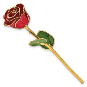 Lacquer Dipped Gold Trim with Red Glitter On Red Rose