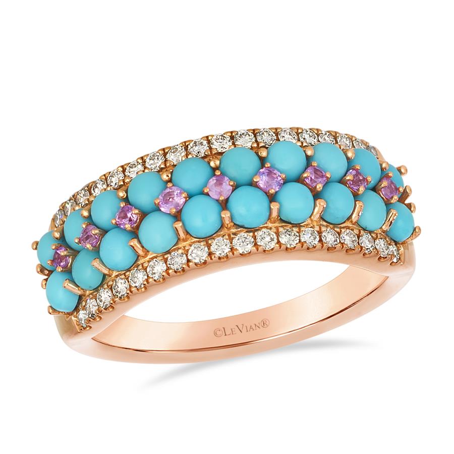 14K Strawberry Gold® Ring | Robins Egg Blue Turquoise 1 1/3 cts., Bubble Gum Pink Sapphire™ 1/8 cts. | Nude Diamonds™ 1/4 cts.
