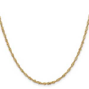 2mm Singapore Chain Necklace Solid 14K Yellow Gold 18"