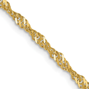 2mm Singapore Chain Necklace Solid 14K Yellow Gold 18"