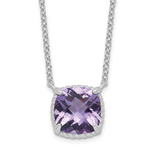 Load image into Gallery viewer, Sterling Silver Rhodium-plated Square Amethyst w/2 in ext. Necklace
