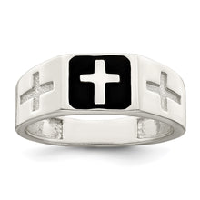Load image into Gallery viewer, Sterling Silver Rhodium-plated Enameled Cross Ring

