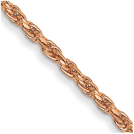 1mm Rope Chain Necklace Solid 14K Rose Gold 18