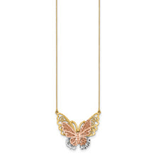 Load image into Gallery viewer, 14k Yellow &amp; Rose Gold w/ Rhodium Butterfly Necklace

