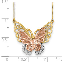 Load image into Gallery viewer, 14k Yellow &amp; Rose Gold w/ Rhodium Butterfly Necklace
