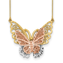 Load image into Gallery viewer, 14k Yellow &amp; Rose Gold w/ Rhodium Butterfly Necklace
