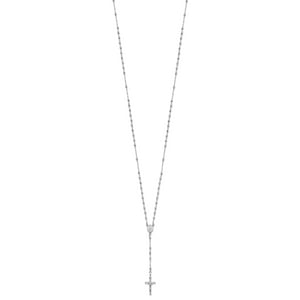 14K White Gold Polished Faceted Beads Rosary 18 inch Necklace