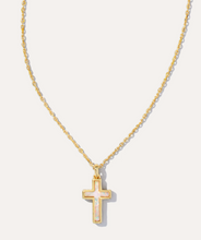Load image into Gallery viewer, Cross Gold Pendant Necklace in White Lab Grown Opal
