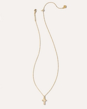 Load image into Gallery viewer, Cross Gold Pendant Necklace in White Lab Grown Opal
