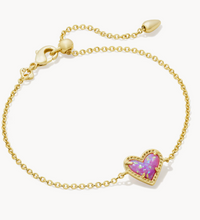 Load image into Gallery viewer, Ari Heart Gold Delicate Chain Bracelet in Bubblegum Pink Lab Grown Opal
