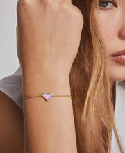 Load image into Gallery viewer, Ari Heart Gold Delicate Chain Bracelet in Bubblegum Pink Lab Grown Opal
