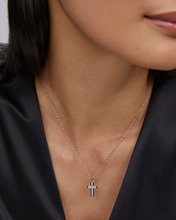 Load image into Gallery viewer, Cross Silver Pendant Necklace in White Lab Grown Opal
