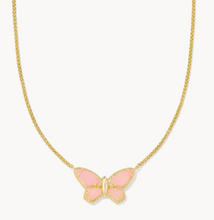 Load image into Gallery viewer, Dolly Parton x Kendra Scott Gold Butterfly Short Pendant Necklace in Light Pink Drusy
