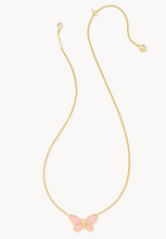 Load image into Gallery viewer, Dolly Parton x Kendra Scott Gold Butterfly Short Pendant Necklace in Light Pink Drusy
