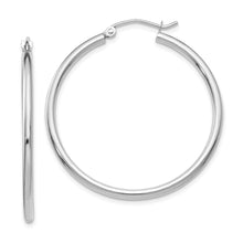 Load image into Gallery viewer, 14k White Gold Polished 2x35mm Lightweight Tube Hoop Earrings
