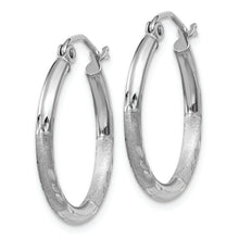 Load image into Gallery viewer, 14k White Gold Satin and Diamond-cut 2mm Round Hoop Earrings
