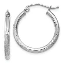 Load image into Gallery viewer, 14k White Gold Satin and Diamond-cut 2mm Round Hoop Earrings
