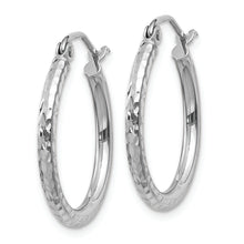 Load image into Gallery viewer, 14k White Gold Diamond-cut 2mm Round Tube Hoop Earrings
