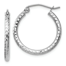 Load image into Gallery viewer, 14k White Gold Diamond-cut 2mm Round Tube Hoop Earrings
