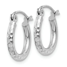 Load image into Gallery viewer, 14k White Gold Diamond-cut 2mm Round Tube Hoop Earrings
