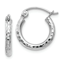 Load image into Gallery viewer, 14k White Gold Diamond-cut 2mm Round Tube Hoop Earrings
