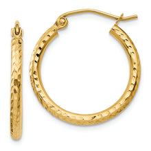 Load image into Gallery viewer, 14k Diamond-cut 2mm Round Tube Hoop Earrings
