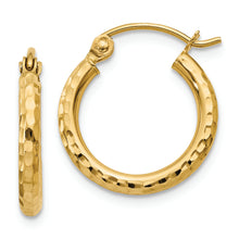 Load image into Gallery viewer, 14k Diamond-cut 2mm Round Tube Hoop Earrings
