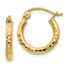Load image into Gallery viewer, 14k Diamond-cut 2mm Round Tube Hoop Earrings

