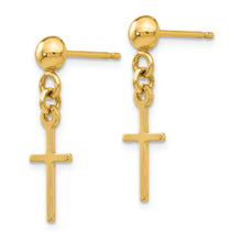 Load image into Gallery viewer, 14k Polished Cross Dangle Post Earrings
