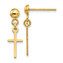 Load image into Gallery viewer, 14k Polished Cross Dangle Post Earrings
