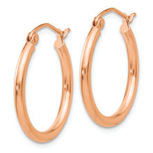 Load image into Gallery viewer, 14k Rose Gold Polished 2mm Lightweight Tube Hoop Earrings
