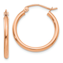 Load image into Gallery viewer, 14k Rose Gold Polished 2mm Lightweight Tube Hoop Earrings
