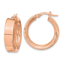 Load image into Gallery viewer, 14K Rose Polished and Textured Inside Hoop Earrings
