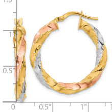 Load image into Gallery viewer, 14K with Rose &amp; White Rhodium Polished Twisted Hoop Earrings
